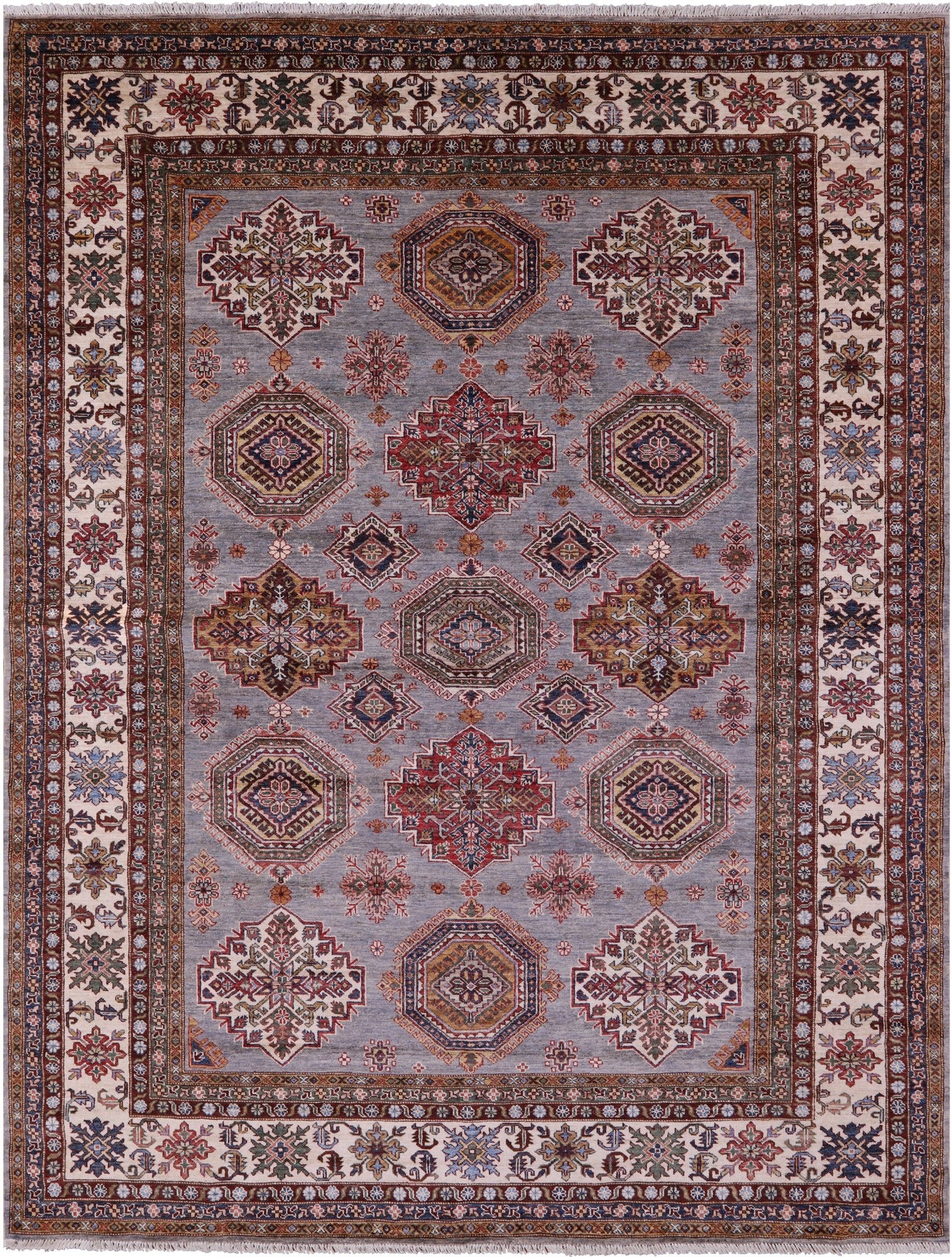 Grey Super Kazak Hand Knotted Wool Rug - 8' 2" X 10' 5" - Golden Nile