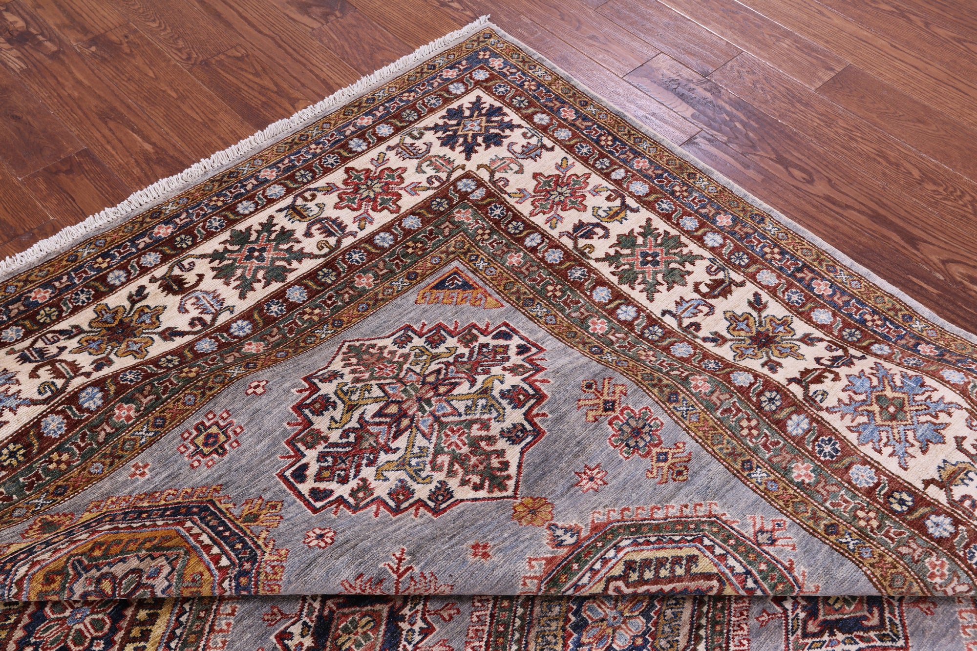 Grey Super Kazak Hand Knotted Wool Rug - 8' 2" X 10' 5" - Golden Nile