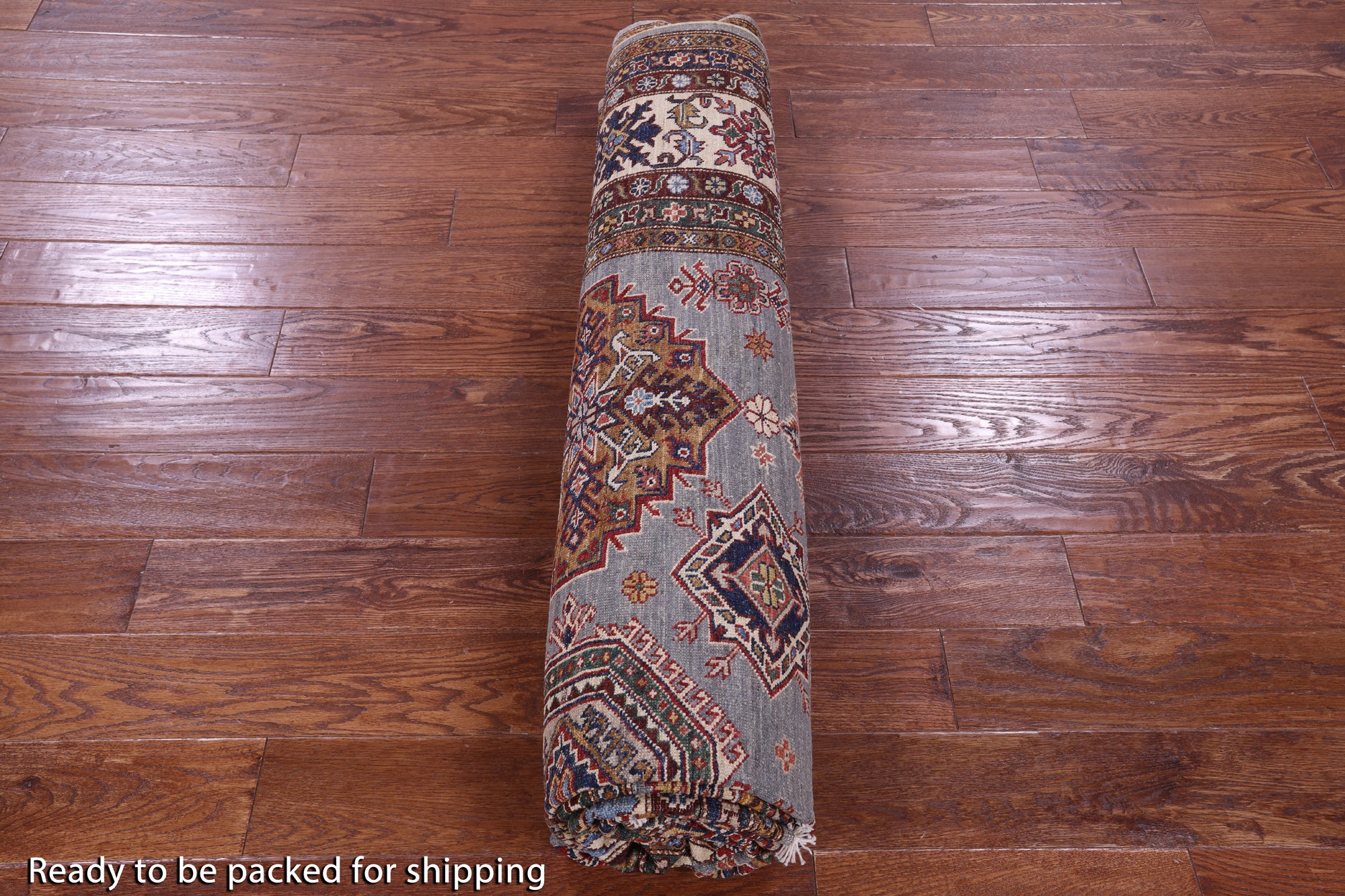 Grey Super Kazak Hand Knotted Wool Rug - 8' 2" X 10' 5" - Golden Nile