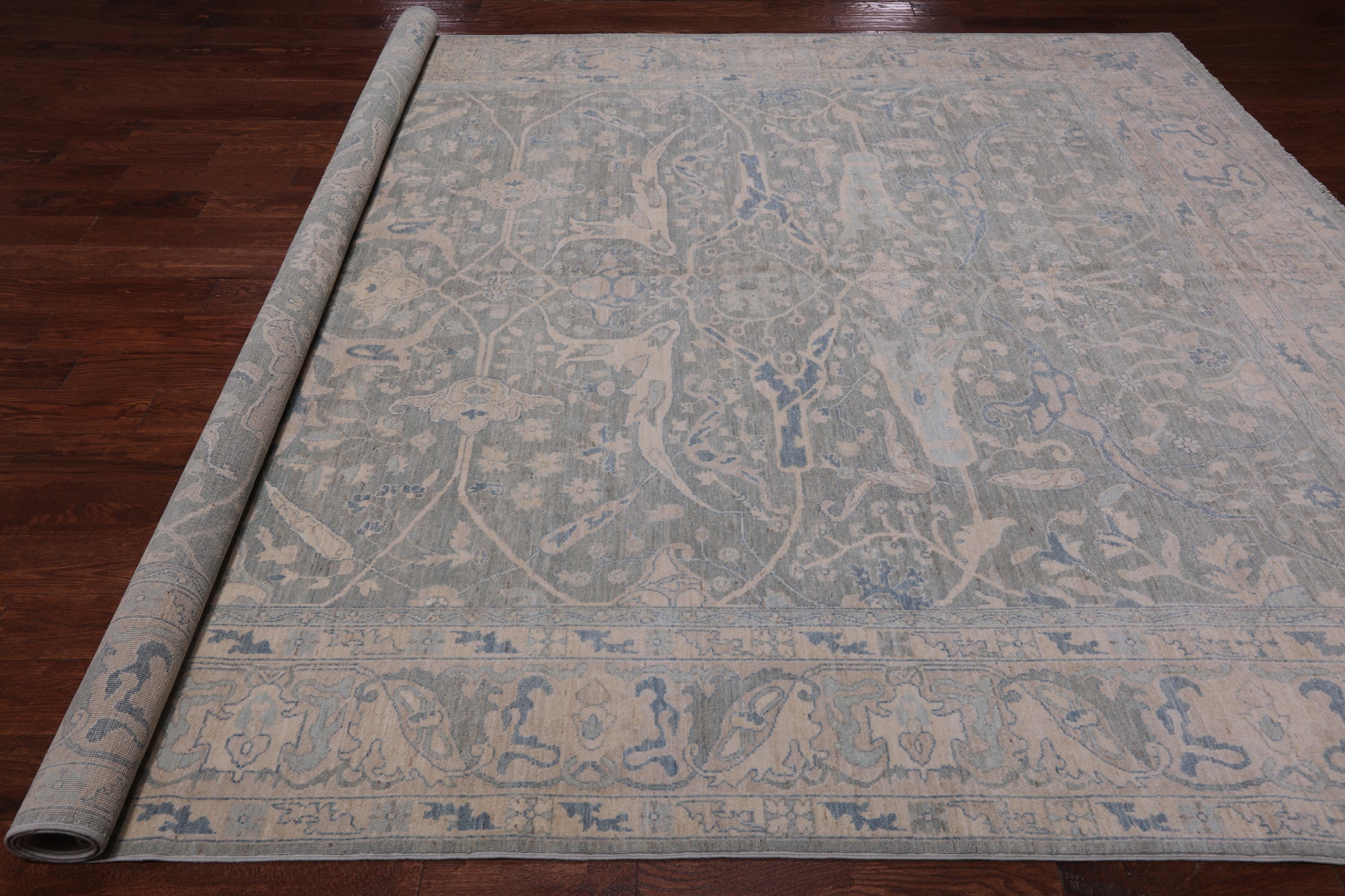 Grey Turkish Oushak Hand Knotted Wool Rug - 8' 10" X 11' 9"