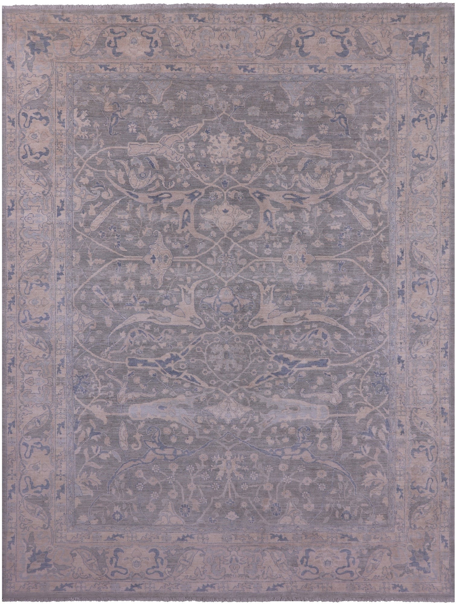 Grey Turkish Oushak Hand Knotted Wool Rug - 8' 10" X 11' 9" - Golden Nile