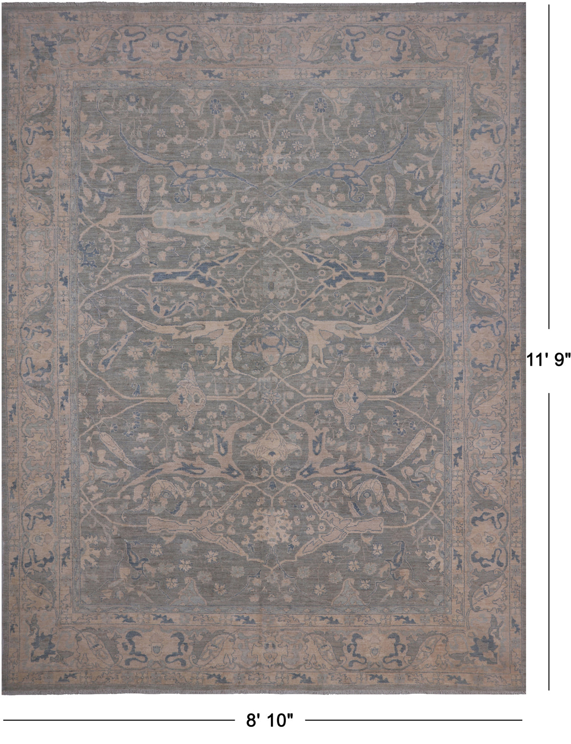 Grey Turkish Oushak Hand Knotted Wool Rug - 8' 10" X 11' 9"