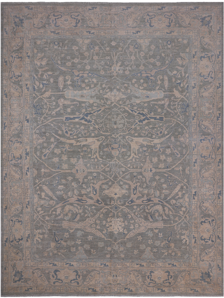 Grey Turkish Oushak Hand Knotted Wool Rug - 8' 10" X 11' 9"
