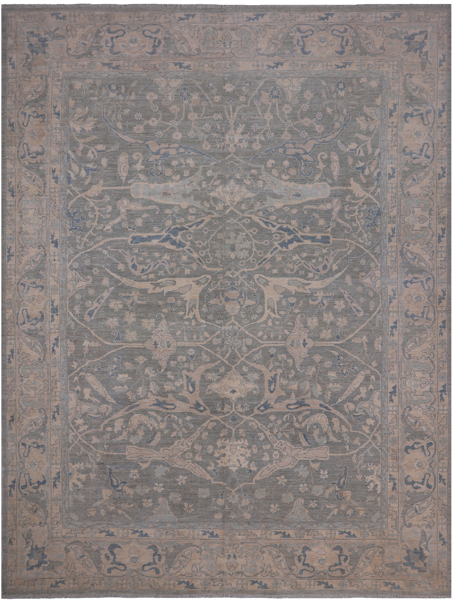 Grey Turkish Oushak Hand Knotted Wool Rug - 8' 10" X 11' 9"