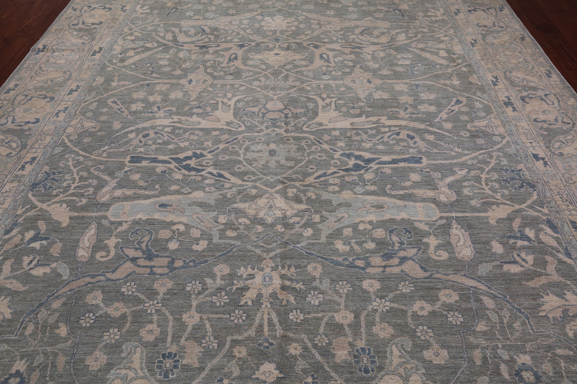Grey Turkish Oushak Hand Knotted Wool Rug - 8' 10" X 11' 9"