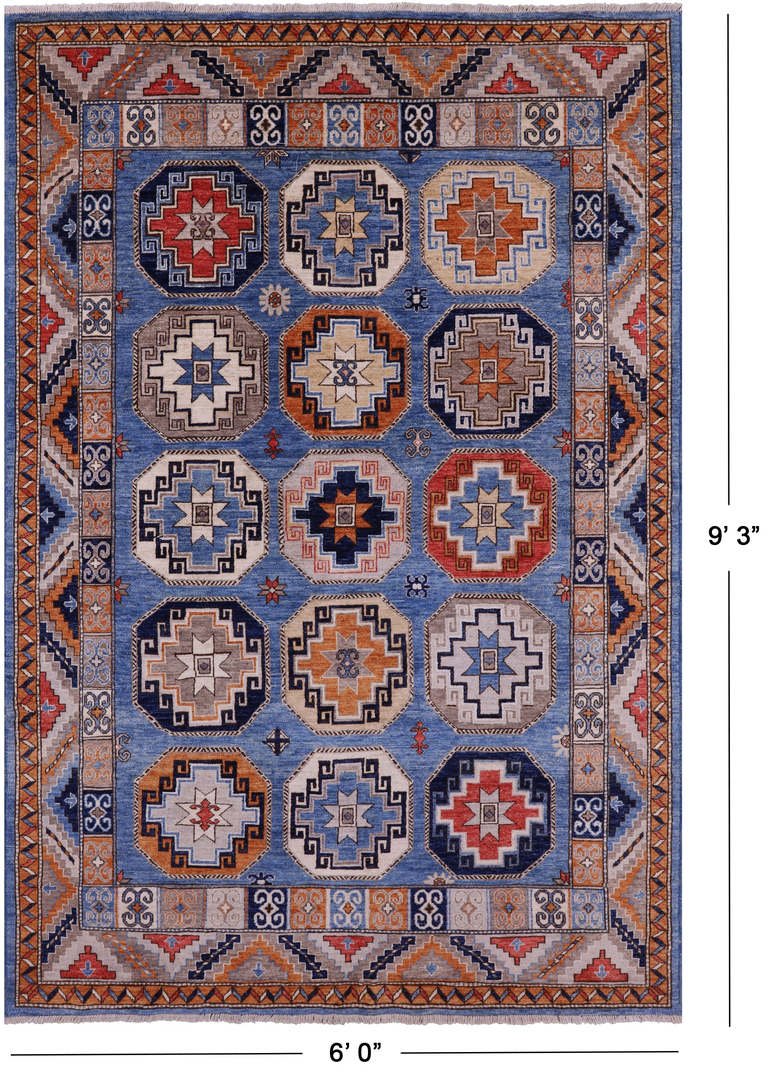 Blue Turkmen Ersari Handmade Wool Rug - 6' 0" X 9' 3" - Golden Nile