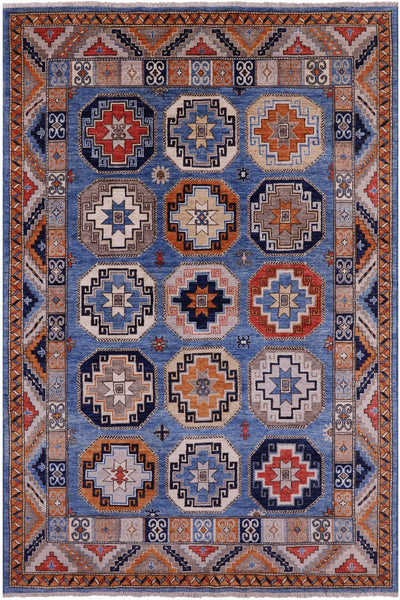 Blue Turkmen Ersari Handmade Wool Rug - 6' 0" X 9' 3" - Golden Nile