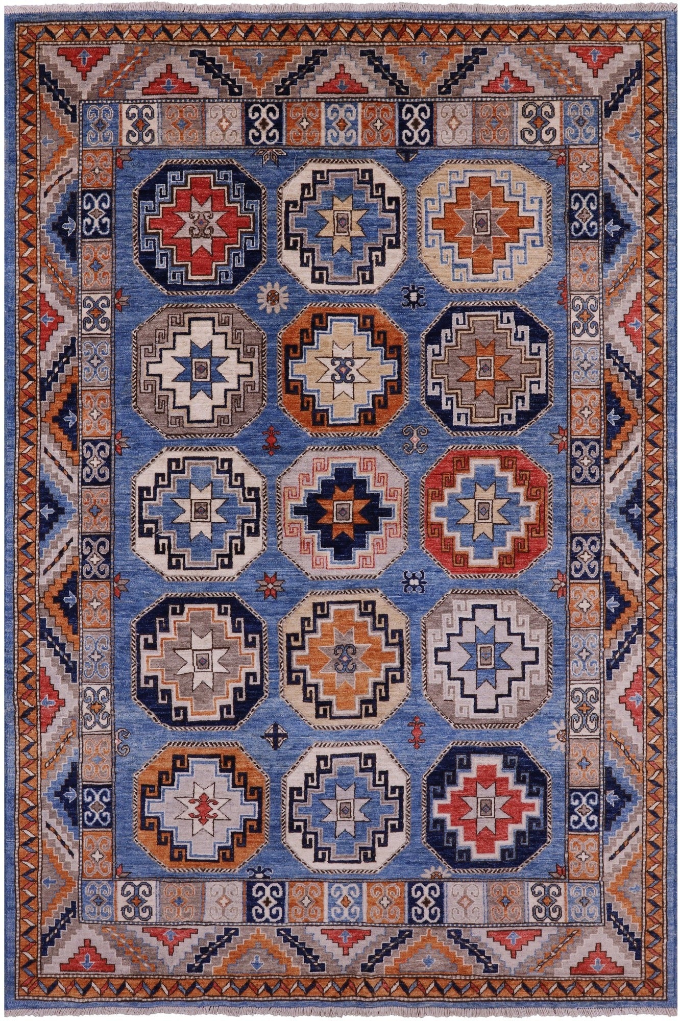 Blue Turkmen Ersari Handmade Wool Rug - 6' 0" X 9' 3" - Golden Nile