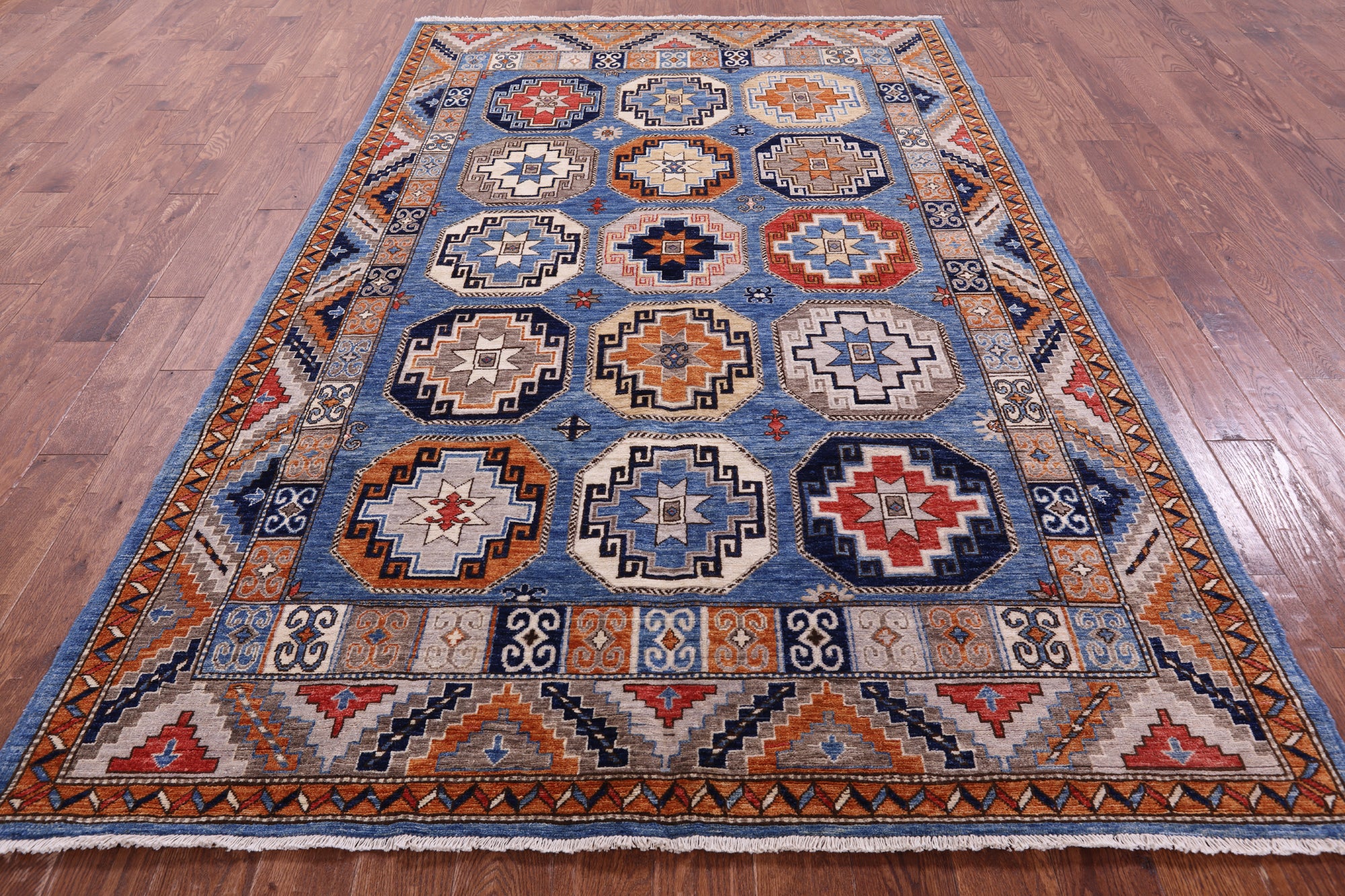 Blue Turkmen Ersari Handmade Wool Rug - 6' 0" X 9' 3" - Golden Nile