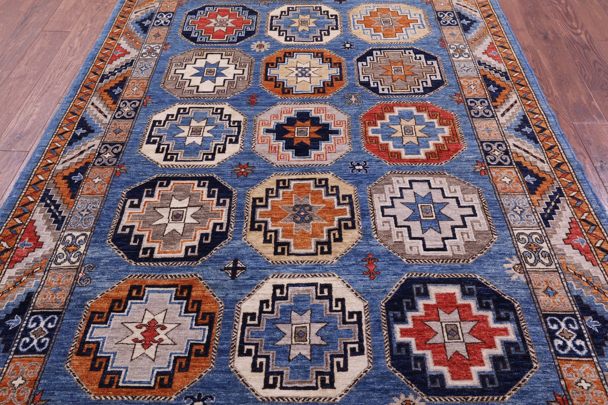 Blue Turkmen Ersari Handmade Wool Rug - 6' 0" X 9' 3" - Golden Nile