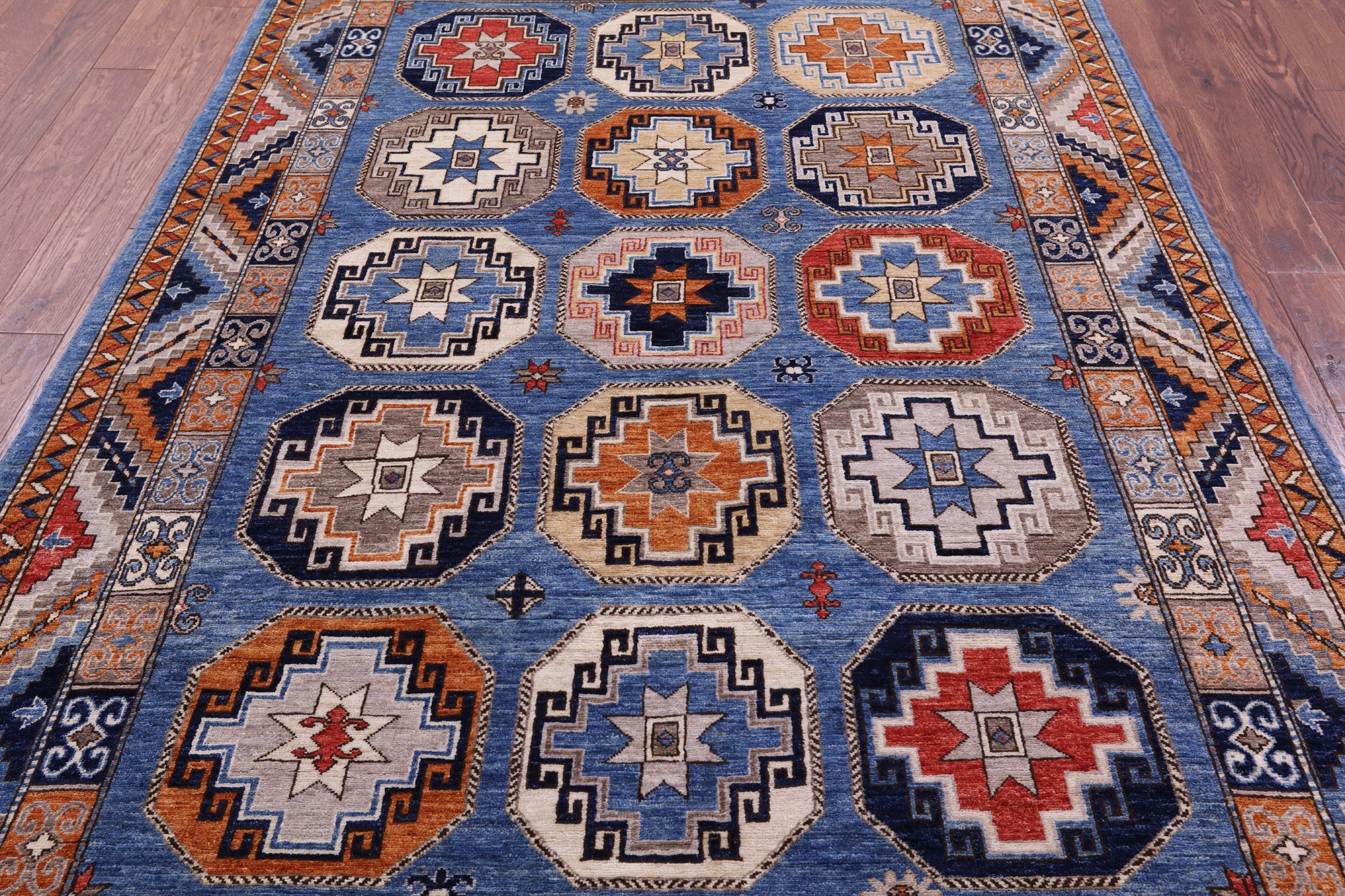 Blue Turkmen Ersari Handmade Wool Rug - 6' 0" X 9' 3" - Golden Nile
