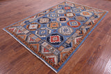 Blue Turkmen Ersari Handmade Wool Rug - 6' 0" X 9' 3" - Golden Nile