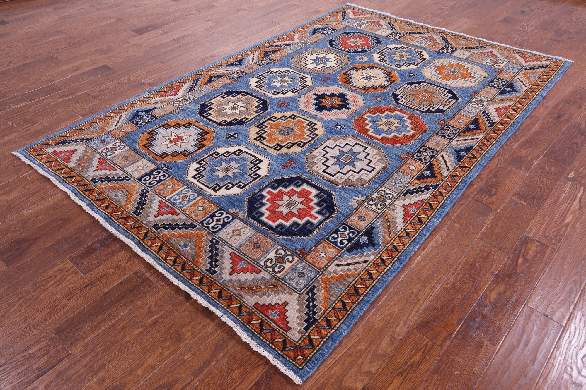 Blue Turkmen Ersari Handmade Wool Rug - 6' 0" X 9' 3" - Golden Nile