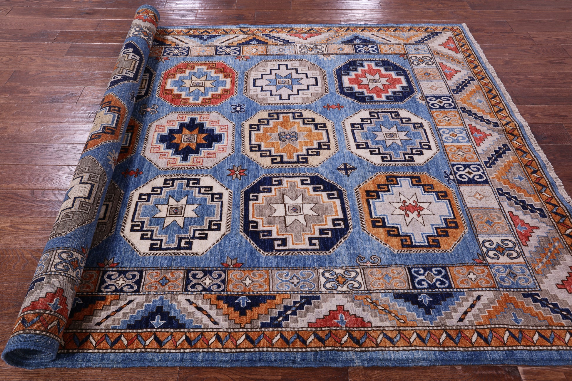 Blue Turkmen Ersari Handmade Wool Rug - 6' 0" X 9' 3" - Golden Nile