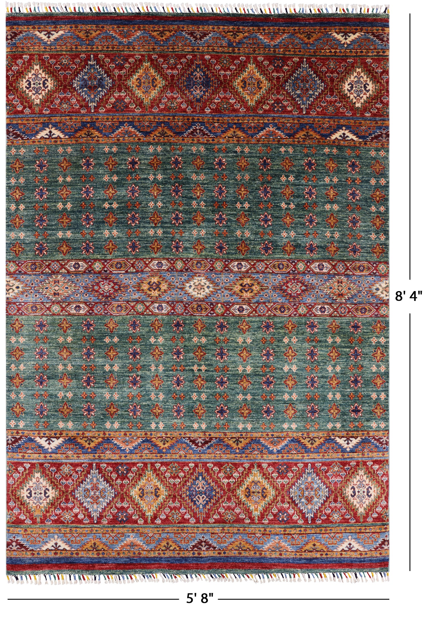 Green Khorjin Persian Gabbeh Hand Knotted Wool Area Rug - 5' 8" X 8' 4" - Golden Nile