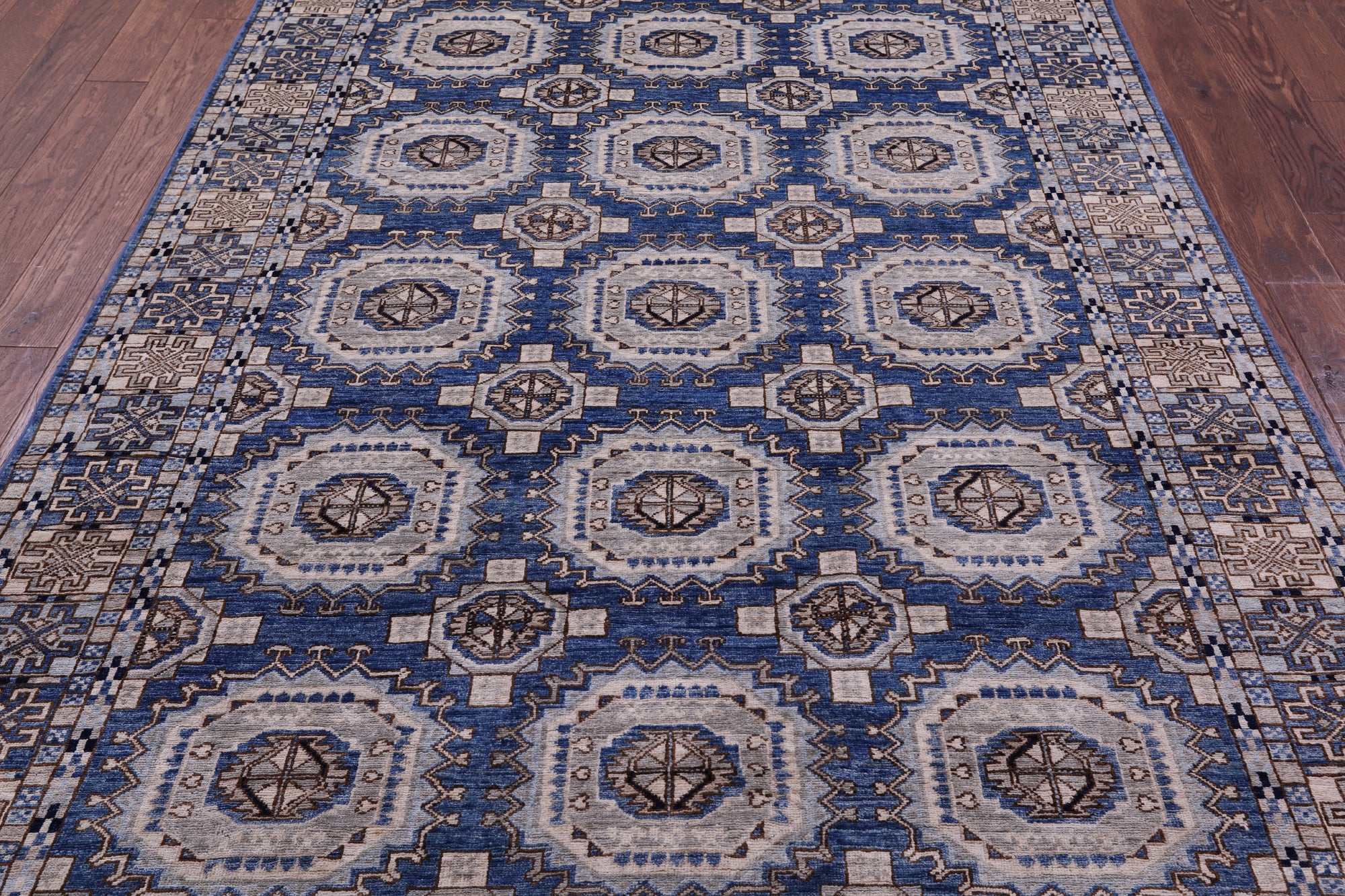 Blue Turkmen Ersari Hand Knotted Wool Rug - 6' 1" X 9' 0" - Golden Nile