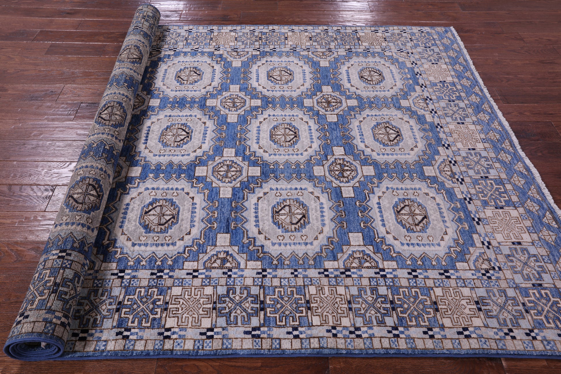 Blue Turkmen Ersari Hand Knotted Wool Rug - 6' 1" X 9' 0" - Golden Nile