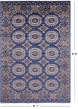 Blue Turkmen Ersari Hand Knotted Wool Rug - 6' 1" X 9' 0" - Golden Nile