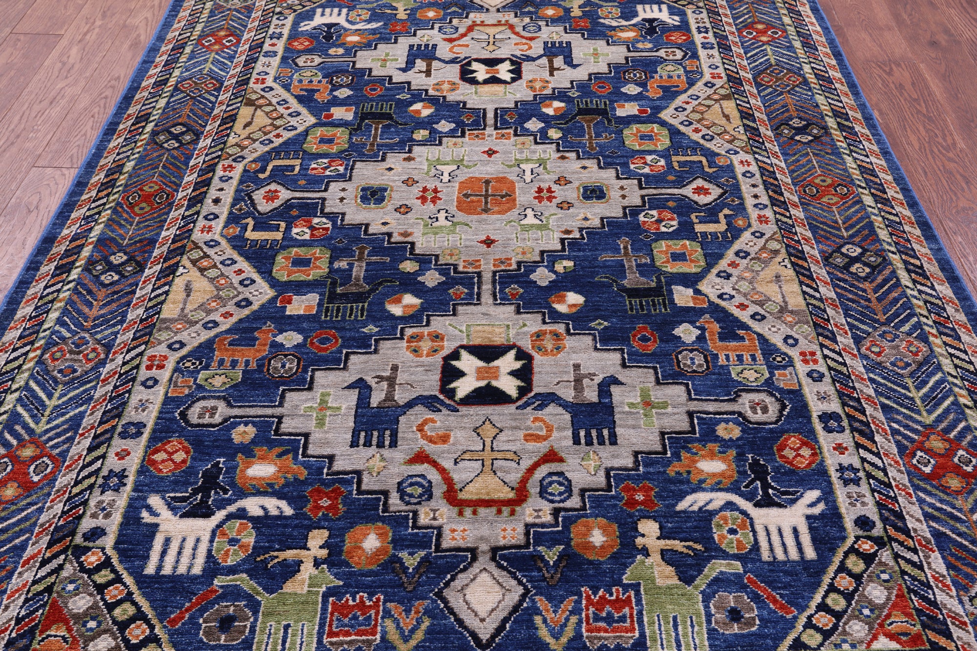 Blue Persian Fine Serapi Hand Knotted Wool Rug - 5' 5" X 8' 0" - Golden Nile