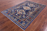 Blue Persian Fine Serapi Hand Knotted Wool Rug - 5' 5" X 8' 0" - Golden Nile