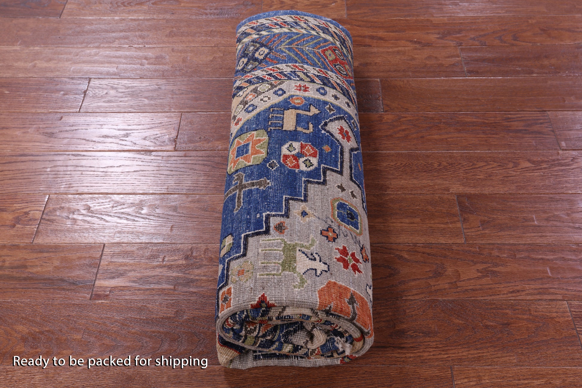 Blue Persian Fine Serapi Hand Knotted Wool Rug - 5' 5" X 8' 0" - Golden Nile
