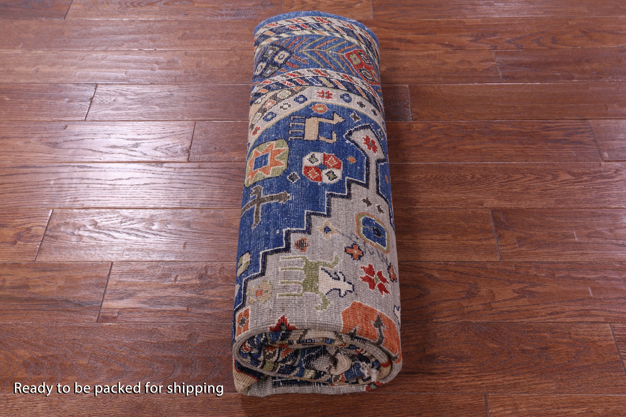 Blue Persian Fine Serapi Hand Knotted Wool Rug - 5' 5" X 8' 0" - Golden Nile