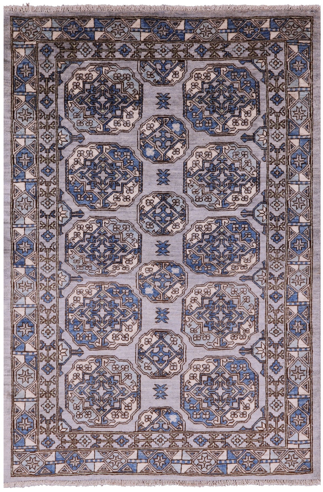 Grey Turkmen Ersari Handmade Wool Rug - 4' 1" X 5' 10" - Golden Nile