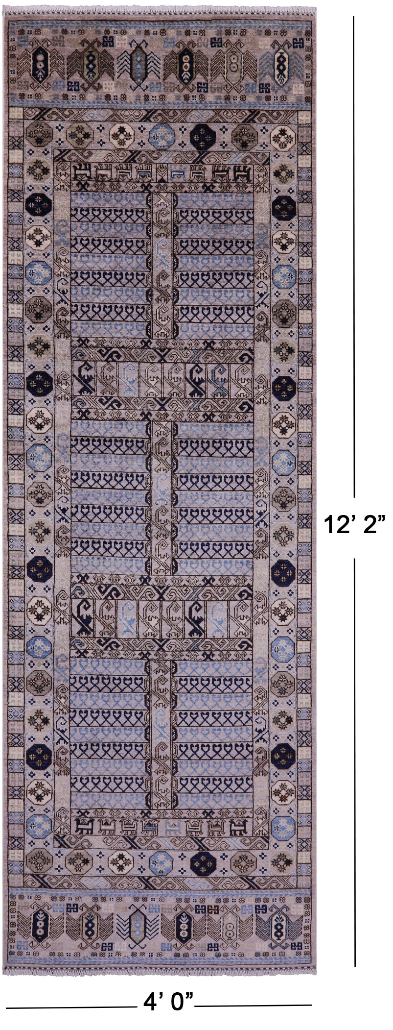 Turkmen Ersari Hand Knotted Wool Runner Rug - 4' 0" X 12' 2" - Golden Nile