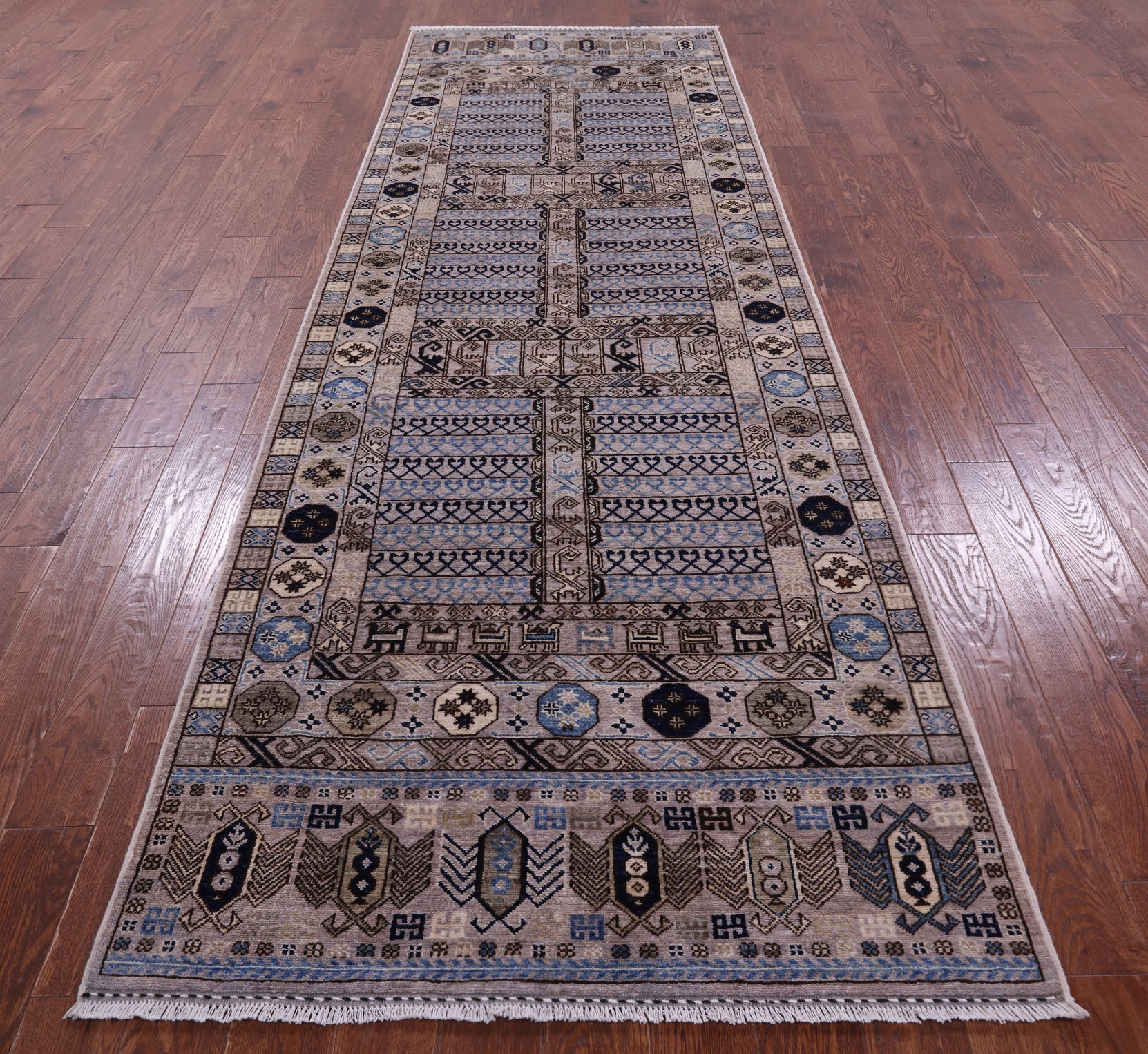 Turkmen Ersari Hand Knotted Wool Runner Rug - 4' 0" X 12' 2" - Golden Nile