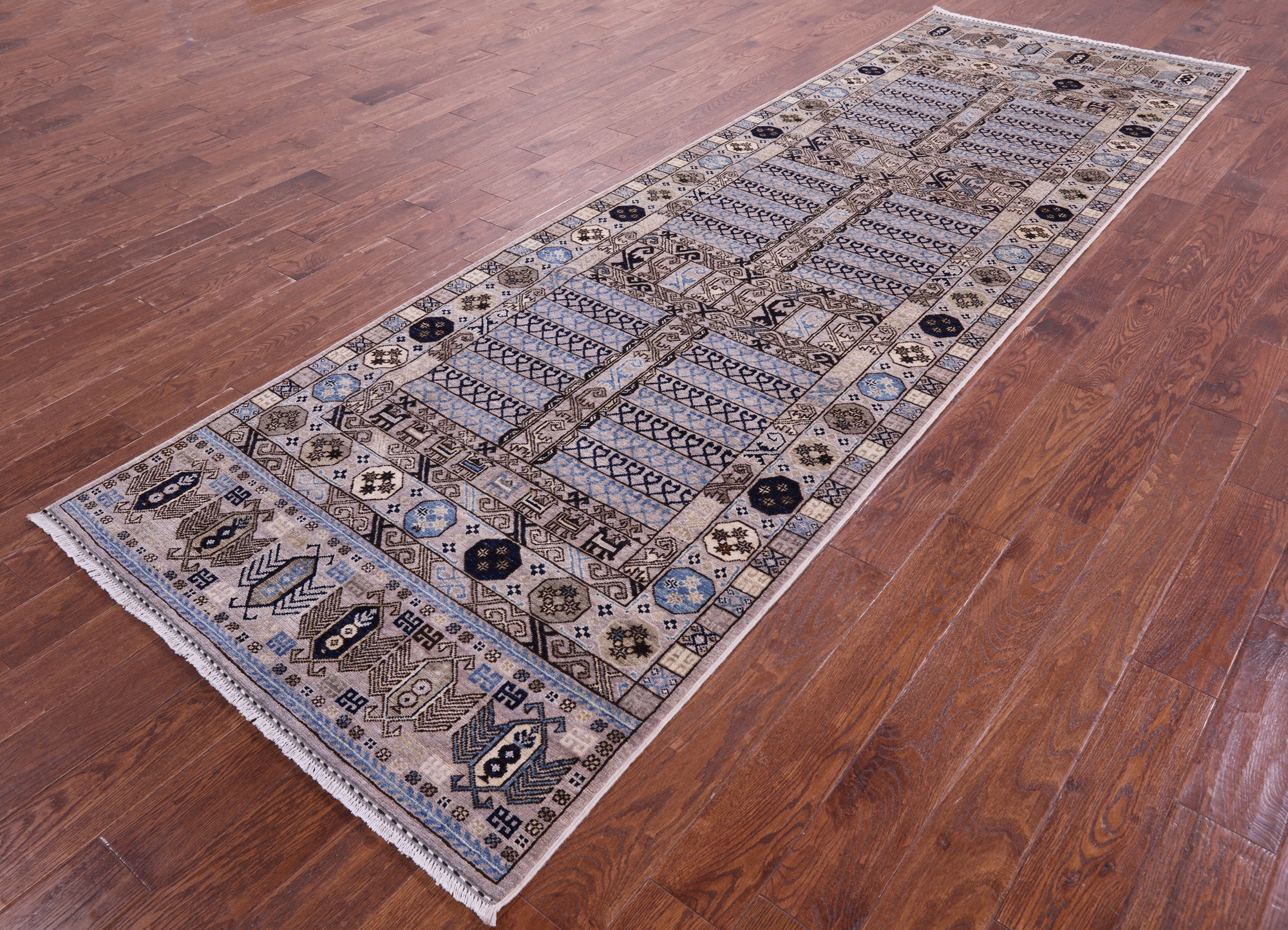 Turkmen Ersari Hand Knotted Wool Runner Rug - 4' 0" X 12' 2" - Golden Nile