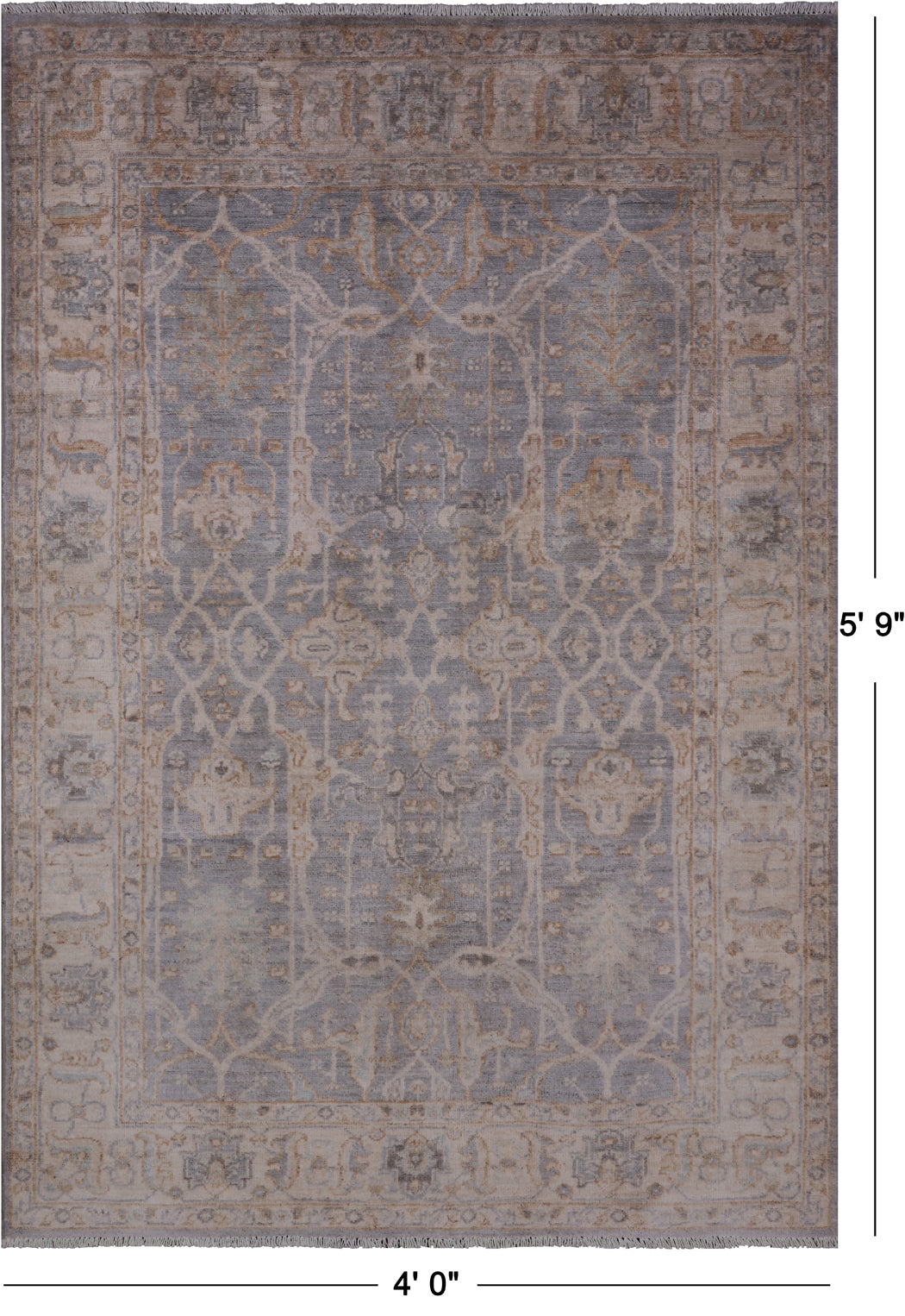 Silver Turkish Oushak Handmade Wool Rug - 4' 0" X 5' 9"