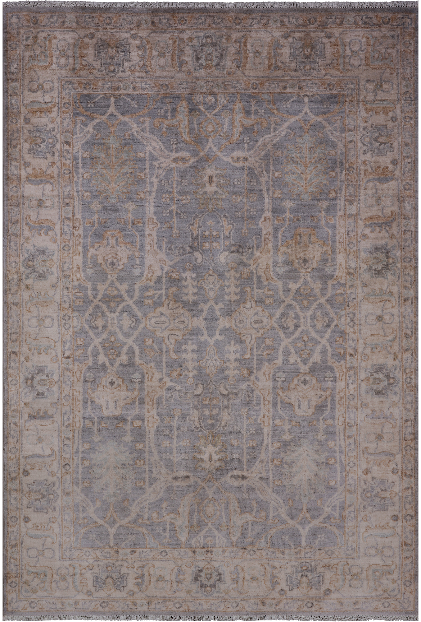 Silver Turkish Oushak Handmade Wool Rug - 4' 0" X 5' 9"