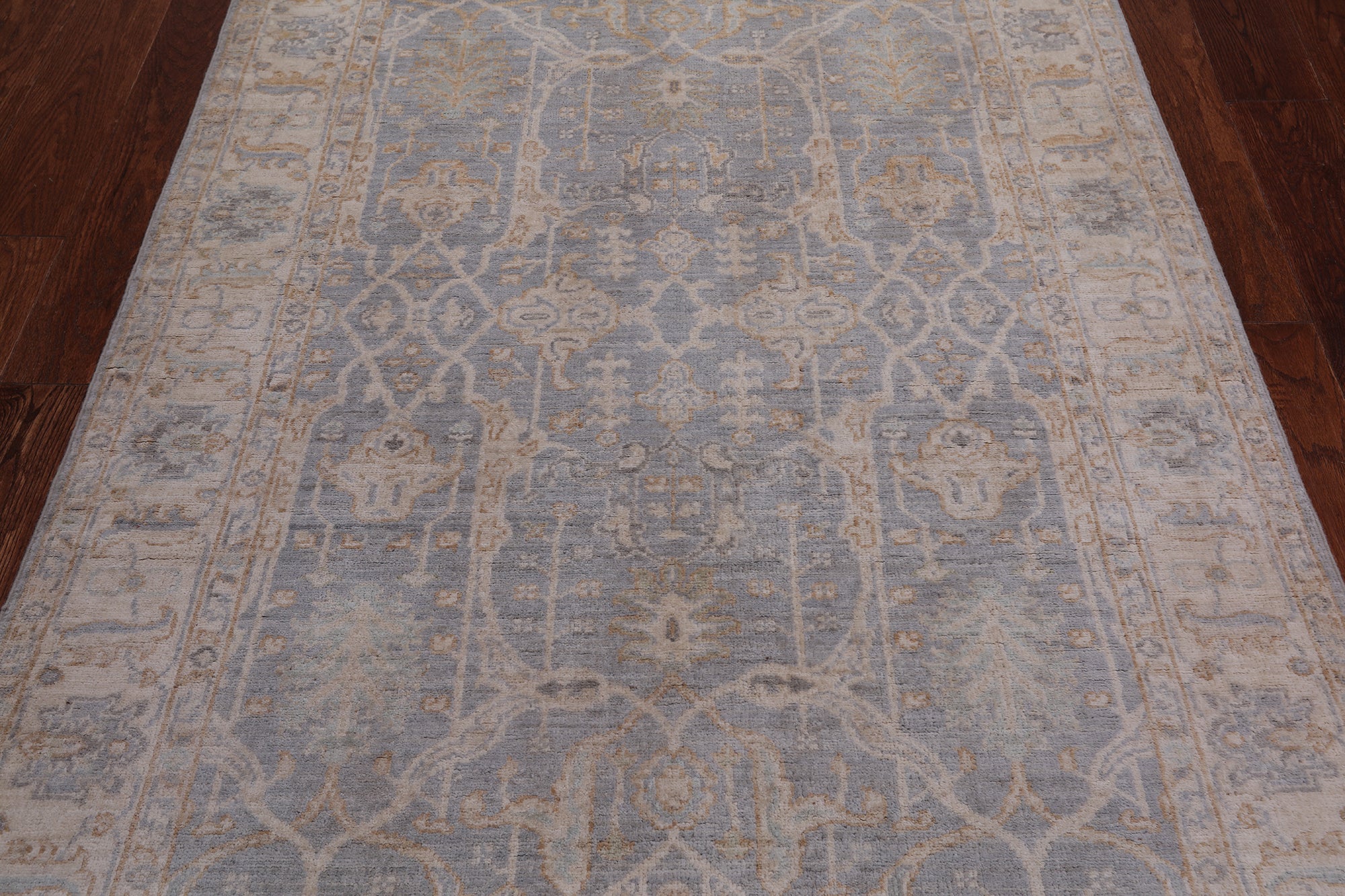 Silver Turkish Oushak Handmade Wool Rug - 4' 0" X 5' 9"