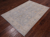 Silver Turkish Oushak Handmade Wool Rug - 4' 0" X 5' 9"