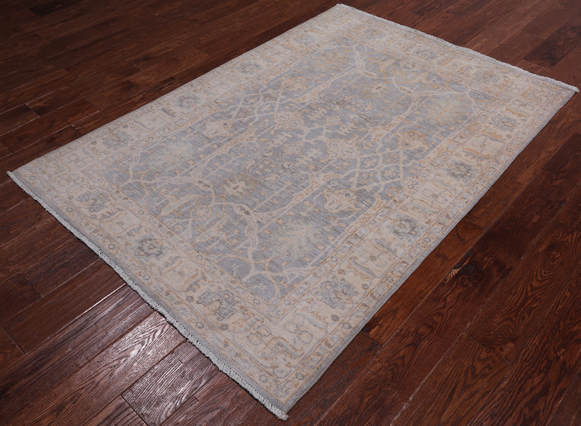Silver Turkish Oushak Handmade Wool Rug - 4' 0" X 5' 9"