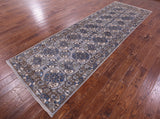 Grey Turkmen Ersari Hand Knotted Wool Runner Rug - 3' 10" X 12' 1" - Golden Nile