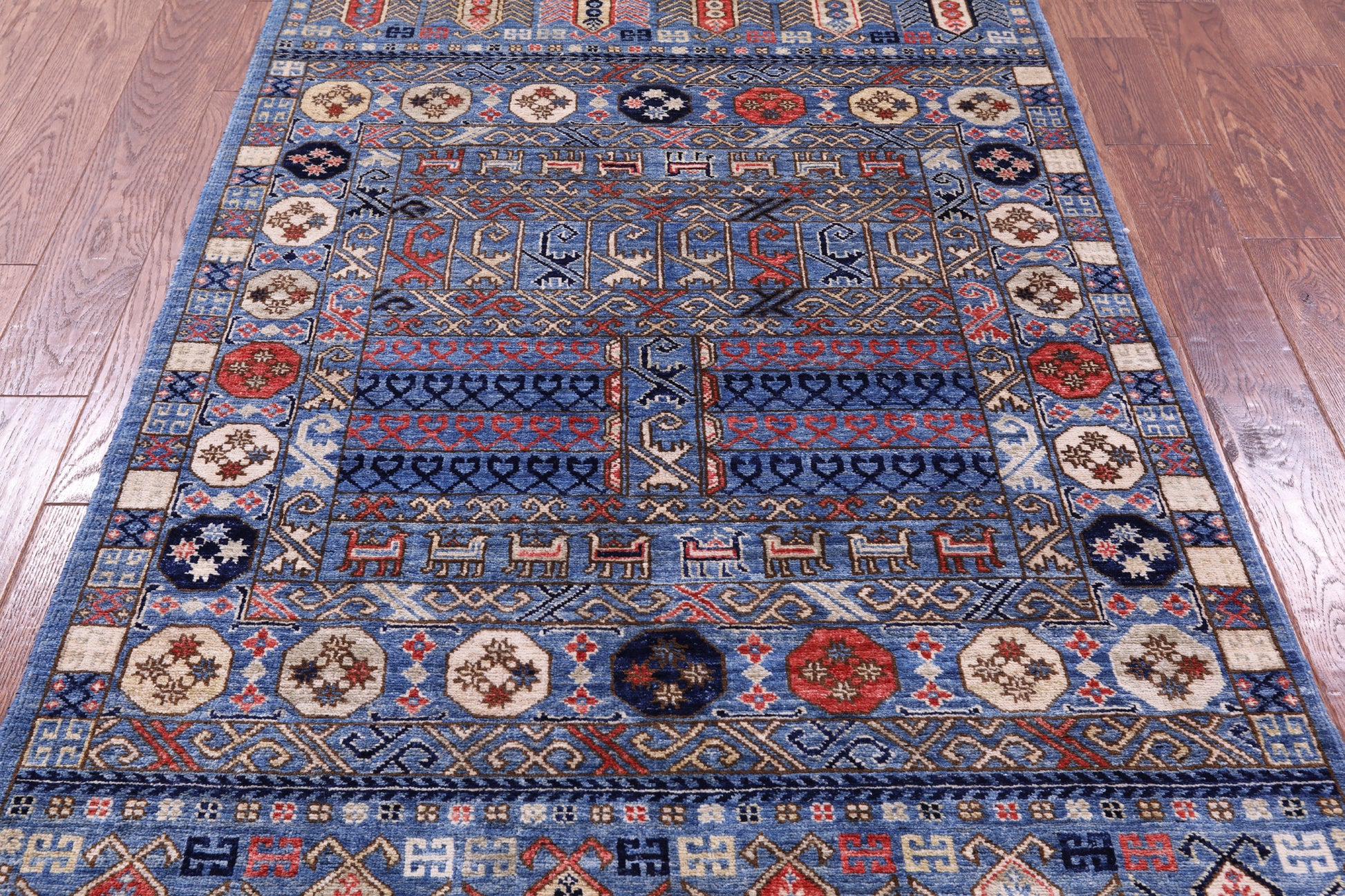 Blue Turkmen Ersari Hand Knotted Wool Rug - 4' 0" X 5' 10" - Golden Nile