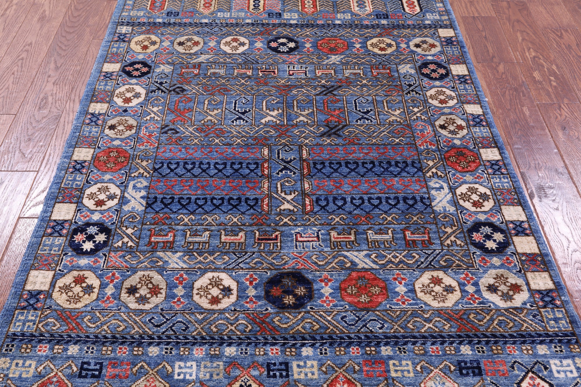 Blue Turkmen Ersari Hand Knotted Wool Rug - 4' 0" X 5' 10" - Golden Nile