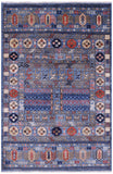 Blue Turkmen Ersari Hand Knotted Wool Rug - 4' 0" X 5' 10" - Golden Nile