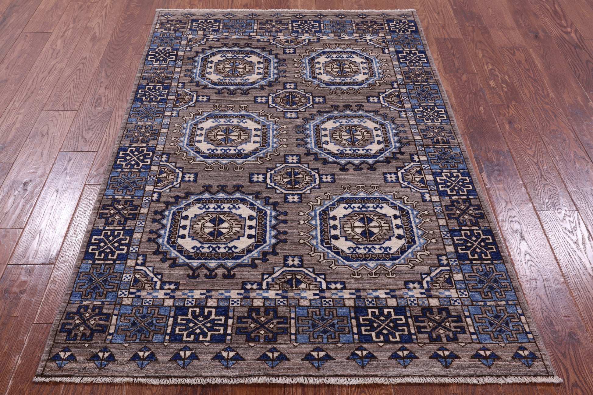 Grey Turkmen Ersari Hand Knotted Wool Rug - 3' 11" X 5' 10" - Golden Nile