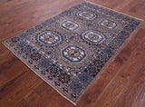 Grey Turkmen Ersari Hand Knotted Wool Rug - 3' 11" X 5' 10" - Golden Nile