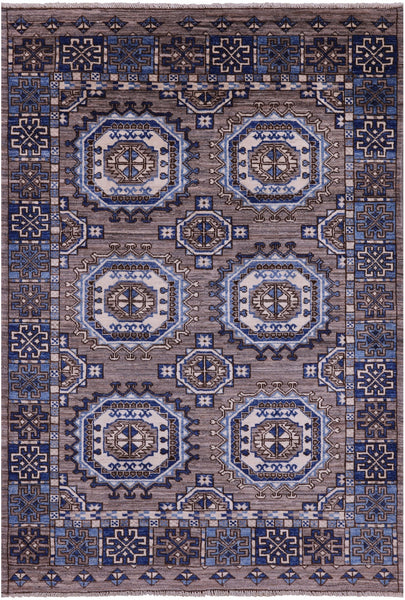 Grey Turkmen Ersari Hand Knotted Wool Rug - 3' 11" X 5' 10" - Golden Nile