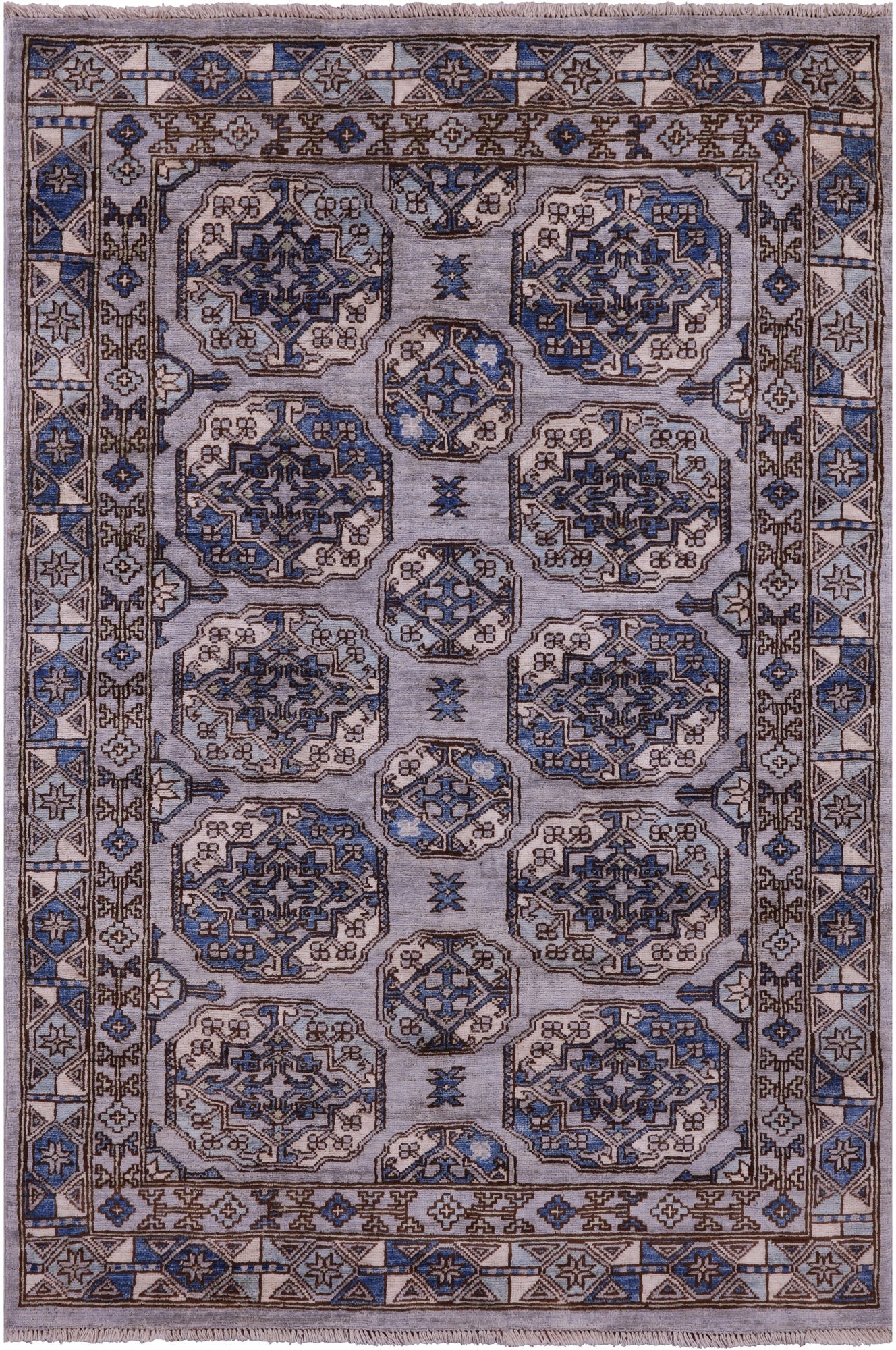 Grey Turkmen Ersari Hand Knotted Wool Rug - 4' 1" X 5' 11" - Golden Nile