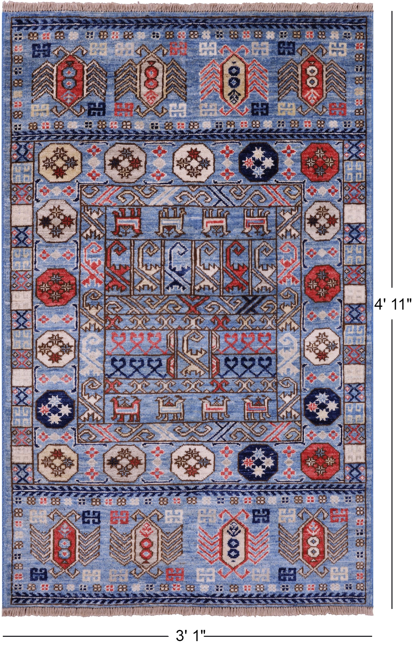 Blue Turkmen Ersari Hand Knotted Wool Rug - 3' 1" X 4' 11" - Golden Nile