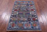 Blue Turkmen Ersari Hand Knotted Wool Rug - 3' 1" X 4' 11" - Golden Nile