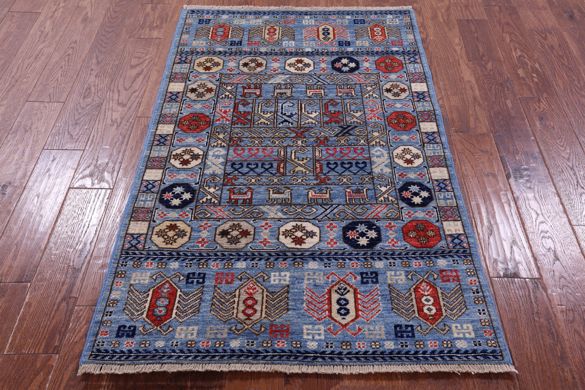 Blue Turkmen Ersari Hand Knotted Wool Rug - 3' 1" X 4' 11" - Golden Nile