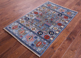 Blue Turkmen Ersari Hand Knotted Wool Rug - 3' 1" X 4' 11" - Golden Nile