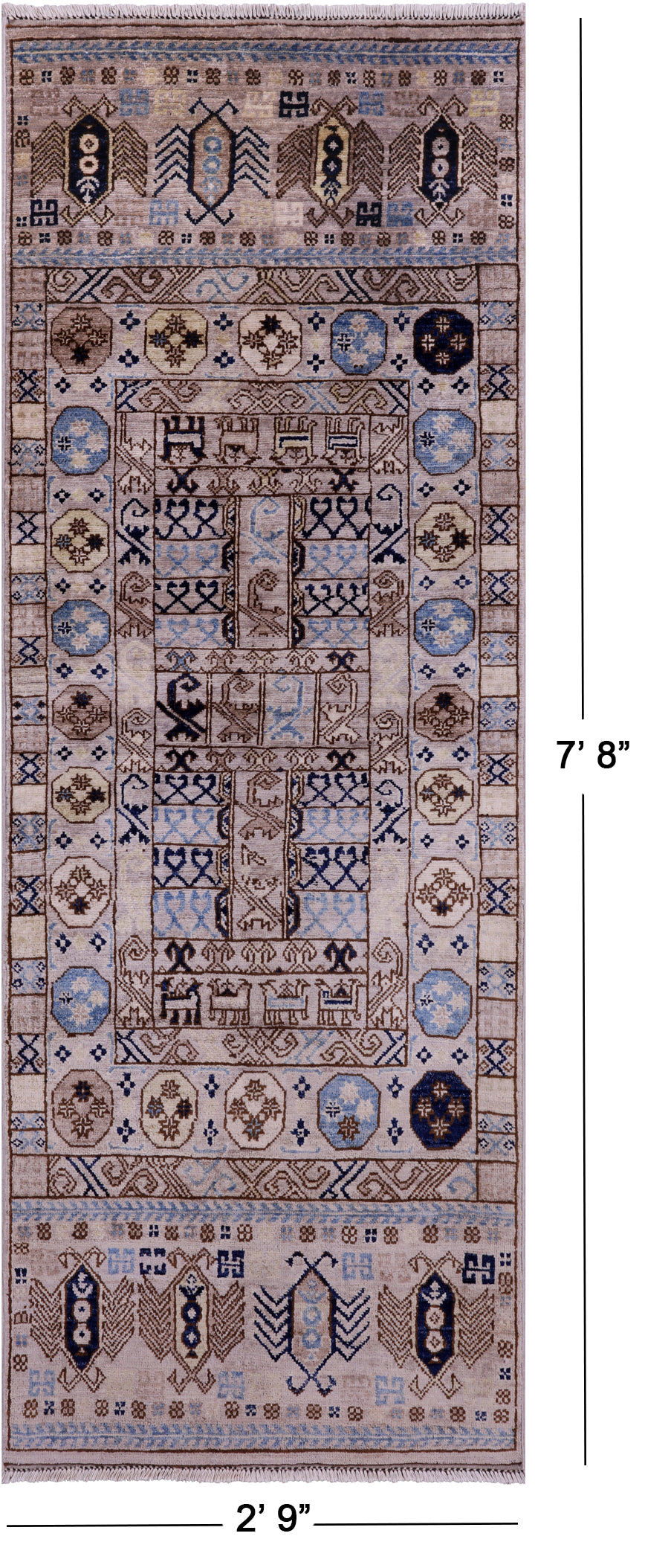 Ivory Turkmen Ersari Hand Knotted Wool Runner Rug - 2' 9" X 7' 8" - Golden Nile