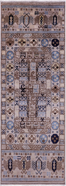 Ivory Turkmen Ersari Hand Knotted Wool Runner Rug - 2' 9" X 7' 8" - Golden Nile