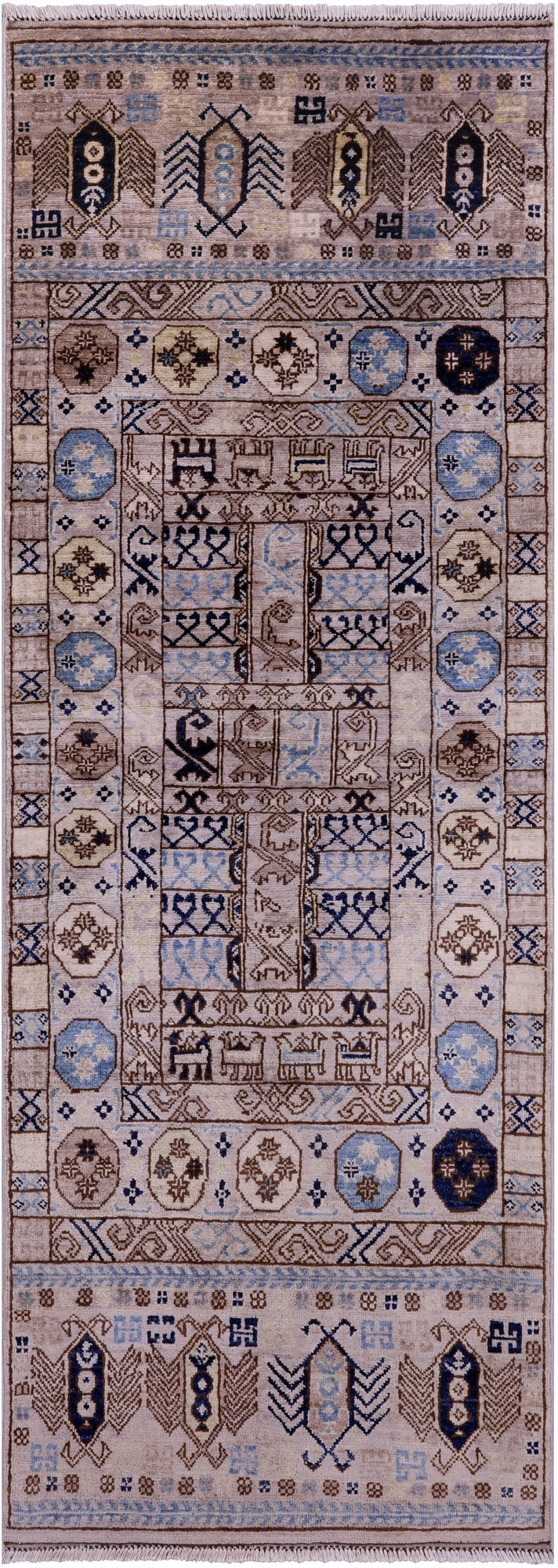 Ivory Turkmen Ersari Hand Knotted Wool Runner Rug - 2' 9" X 7' 8" - Golden Nile